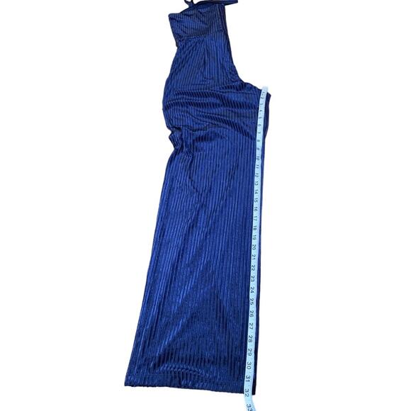 Laundry by Shelli Segal Velvet Burnout Striped Jumpsuit Navy Size 10 - Picture 10 of 11